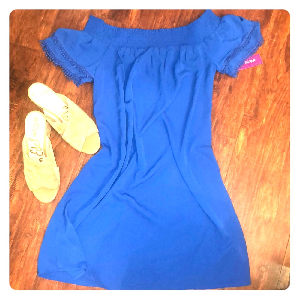 NWT Blue Off The Shoulder Smocked Dress